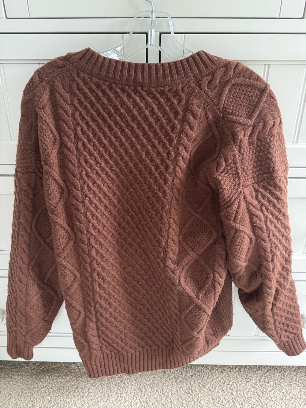 Sunday Best Cable Knit V-Neck Sweater in Rust Brown - Picture 2 of 5